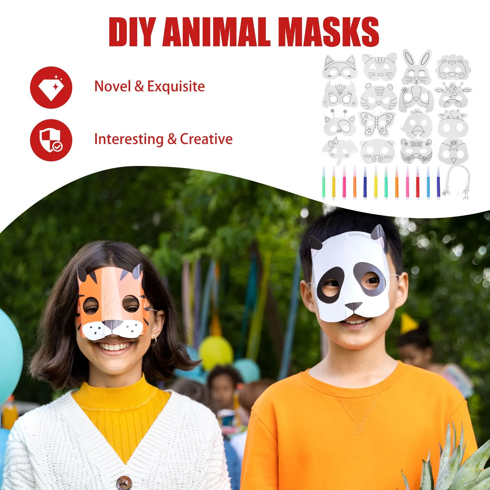 16Pcs Cartoon Animal DIY Graffiti Art Crafts Mask Childs Toy Paper Mask Hand-Painted Gift White Paper Card Material Blank Masks