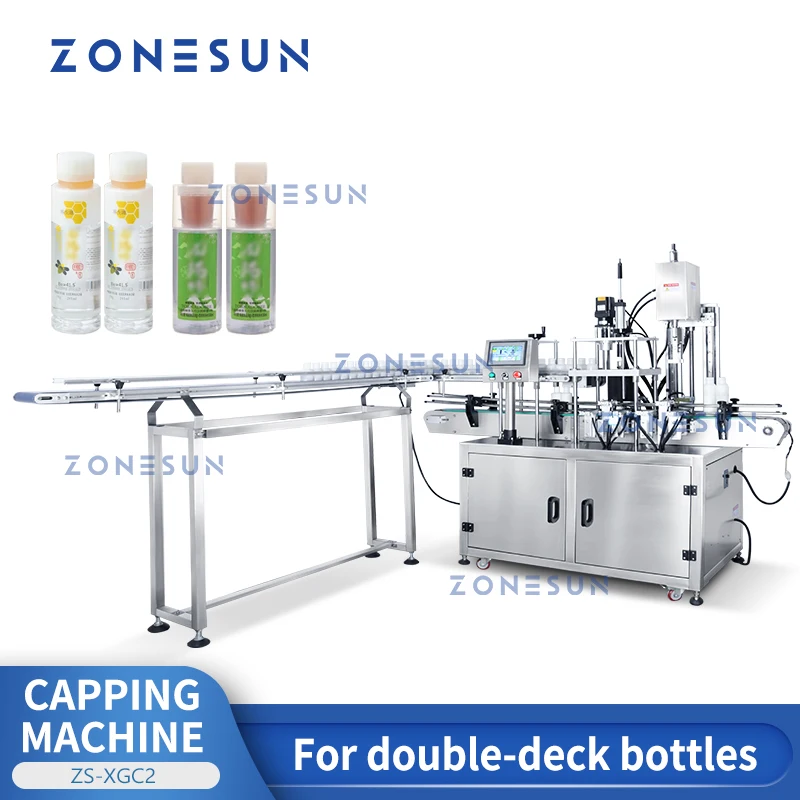 ZONESUN Double Deck Bottles Capping Machine ZS-XGC2 Automatic Jar Mixed Drinks Seperate Containers Honey Beverage Matcha Coffee