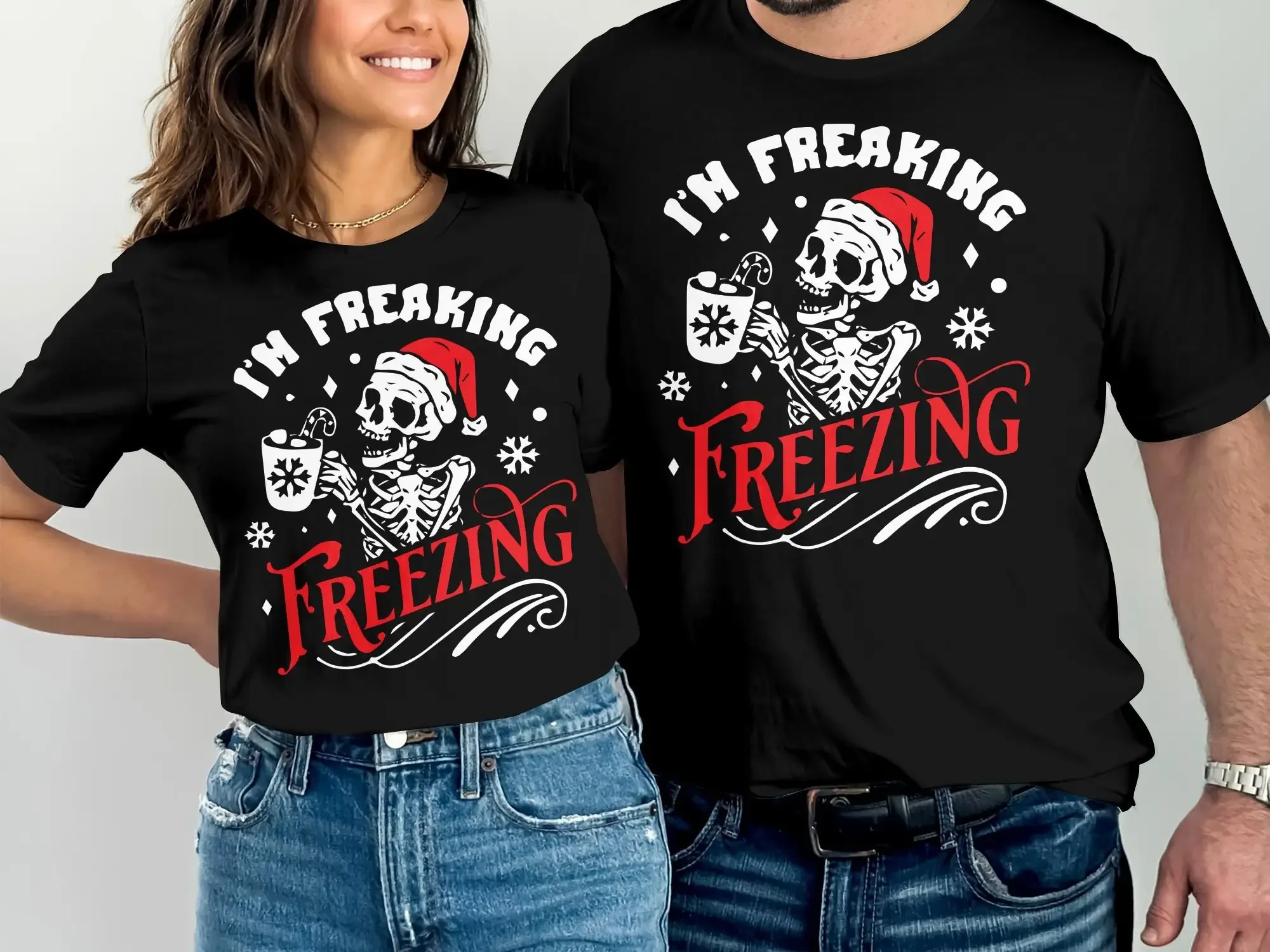 Im Freaking Freezing Christmas Skeleton T Shirt Womens Tee Funny Graphic Holiday