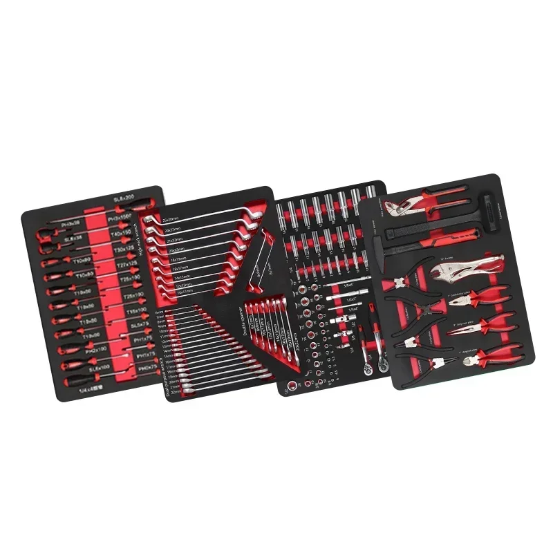 156PCS Car Repair Tools filled in 4 EVA Foam Trays for Tool Trolley Automotive Repair Tools Garage Equipment