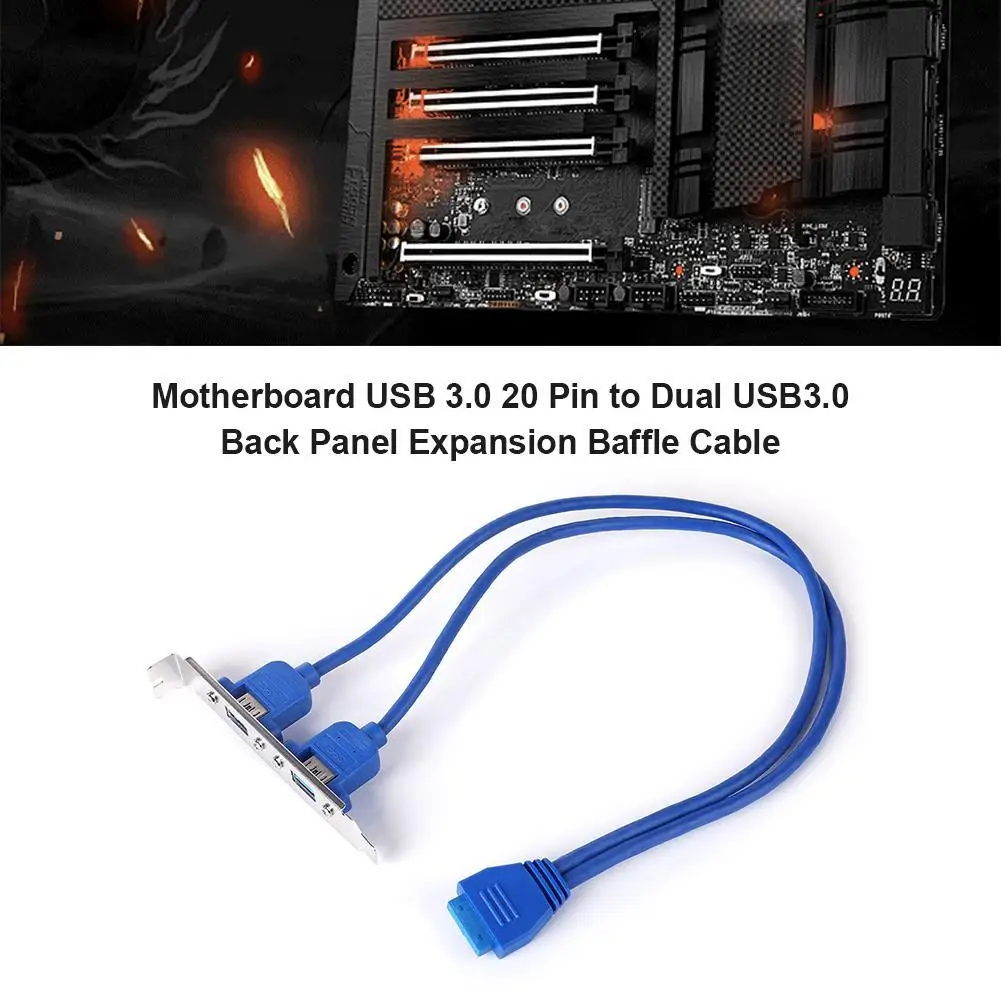 50cm PC Mainboard 20 pin to Dual USB3.0 Baffle Adapter Cable Motherboard 2 USB 3.0 Rear Panel Bracket Extension Cable 5Gbps