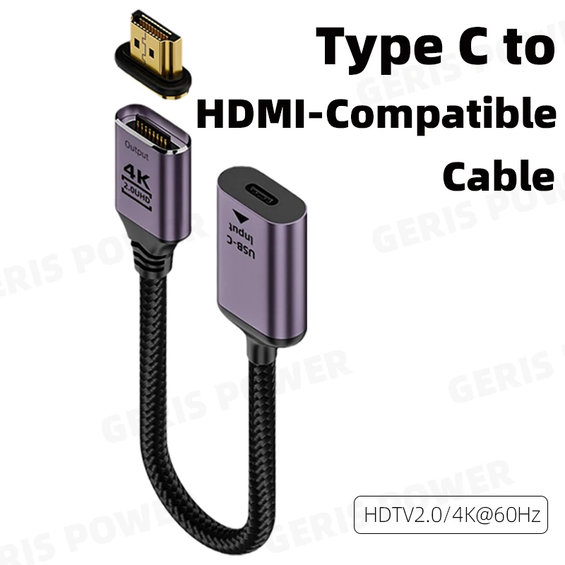 USB C to HDMI-Compatible Adapter 4K60Hz UHD Display Cable Type C Female to HDTV Male Magnetic Connector Cord for Laptop MacBook