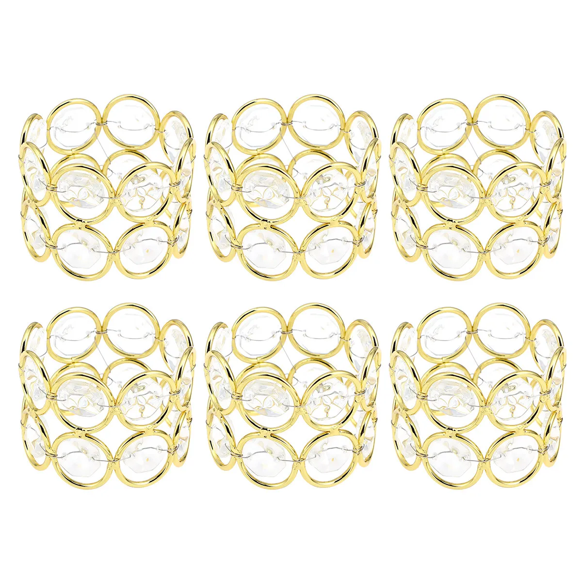 6Pcs Metal Napkin Rings Crystal Beads Decorative Holders Wedding Party Prom Birthday Celebration Table Crystal Napkin Holders
