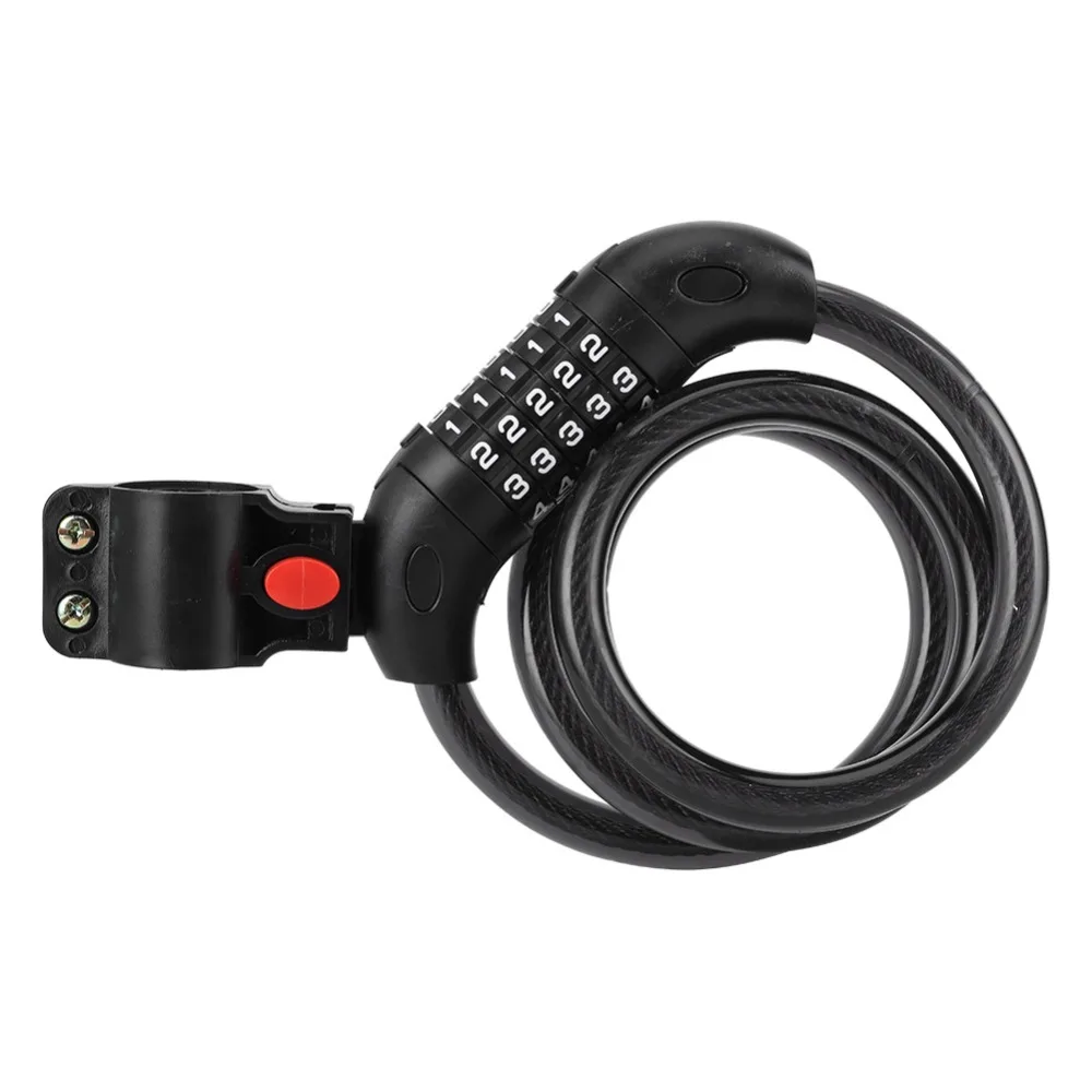Durable 5-Digit Code Bike Lock Portable with Mounting Bracket Bicycle Cable Lock Keyless 1.2M Length Coded Lock Outdoor Use