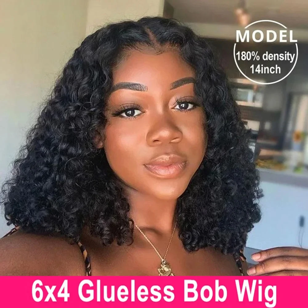 6x4 Glueless Wigs Wear And Go PreBleached Knots Deep Wave Human Hair Wig 6x4 Lace Front Wig PrePlucked Deep Curly Bob Wigs