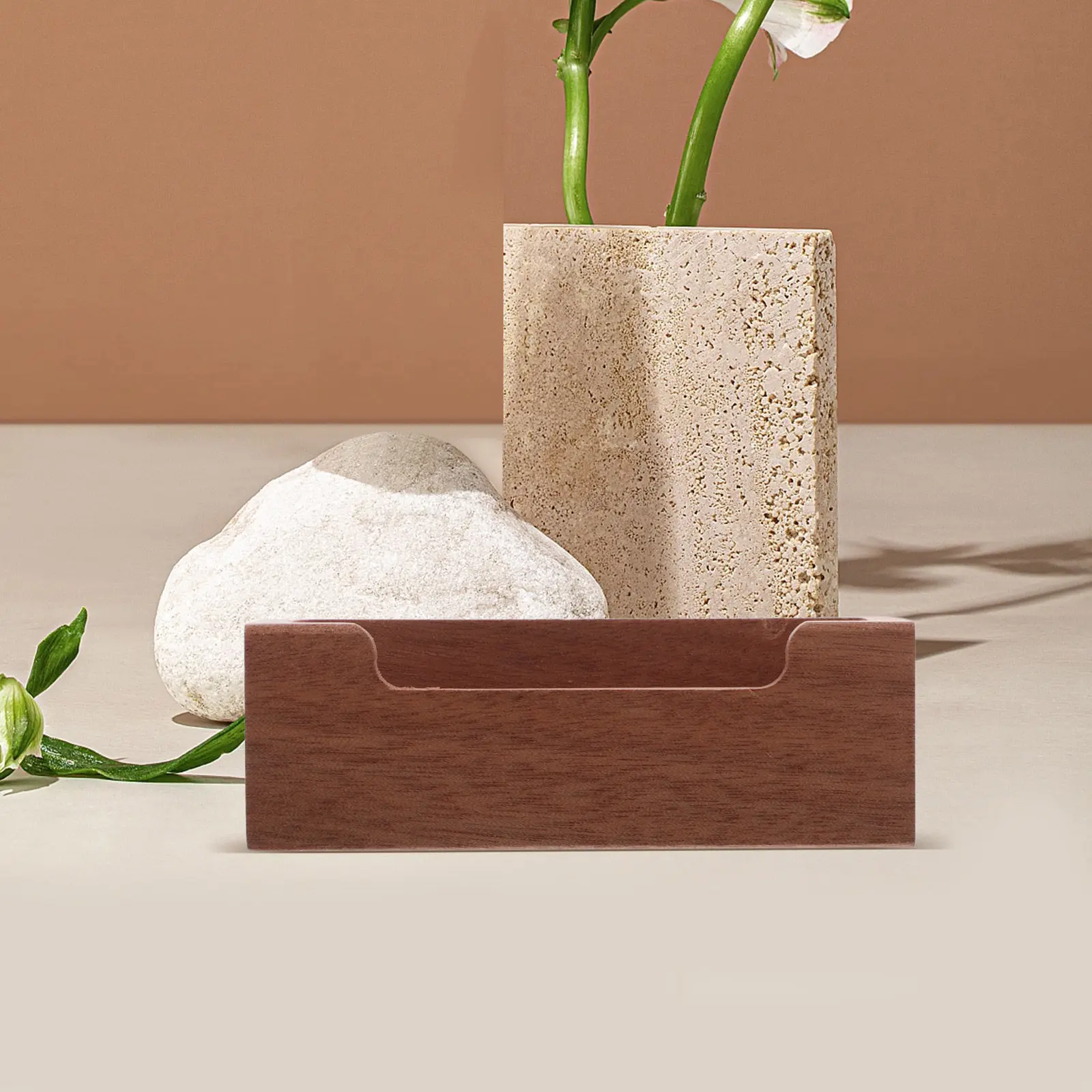 Wood Business Card Holder Light Brown Desktop Name Card Stand Professional Office Organizer Desk Display Postcard Holder