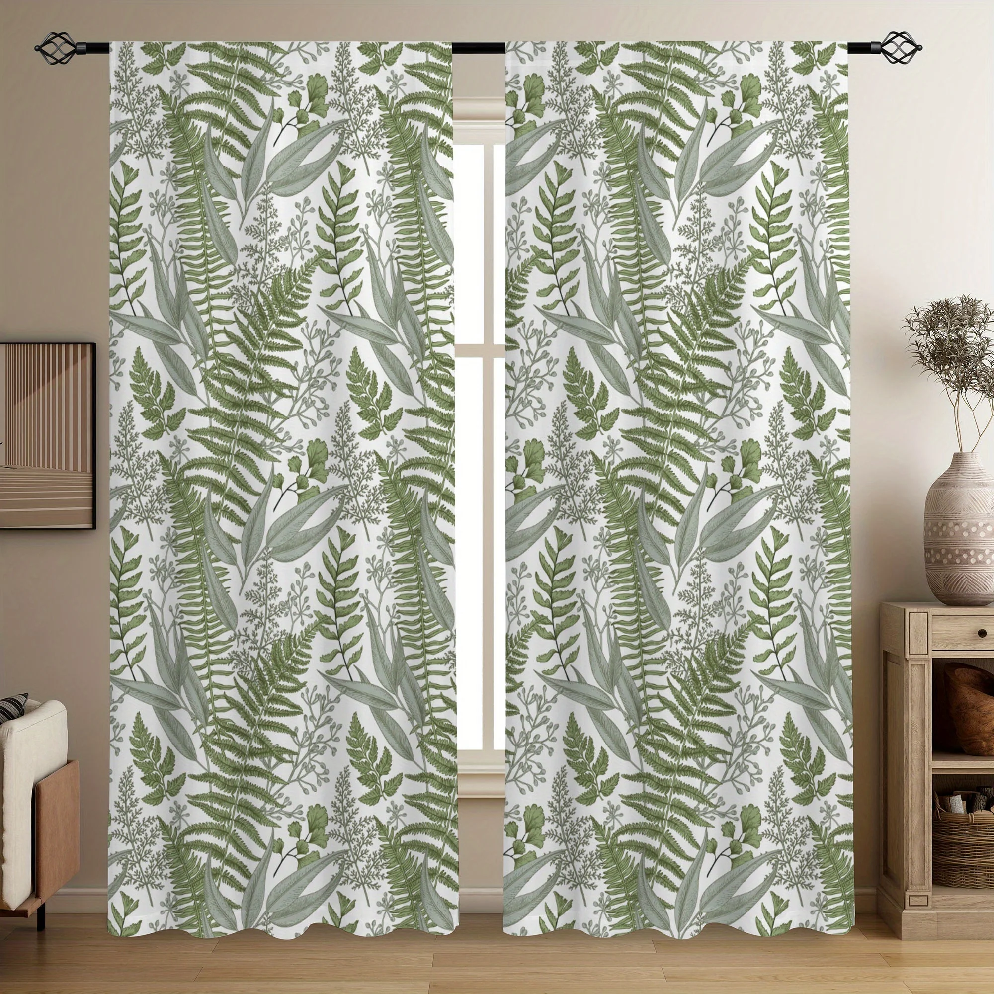 Lush Botanical Leaf Pattern Curtains Green Jungle Foliage Window Drapes Modern Tropical Boho Home Decoration