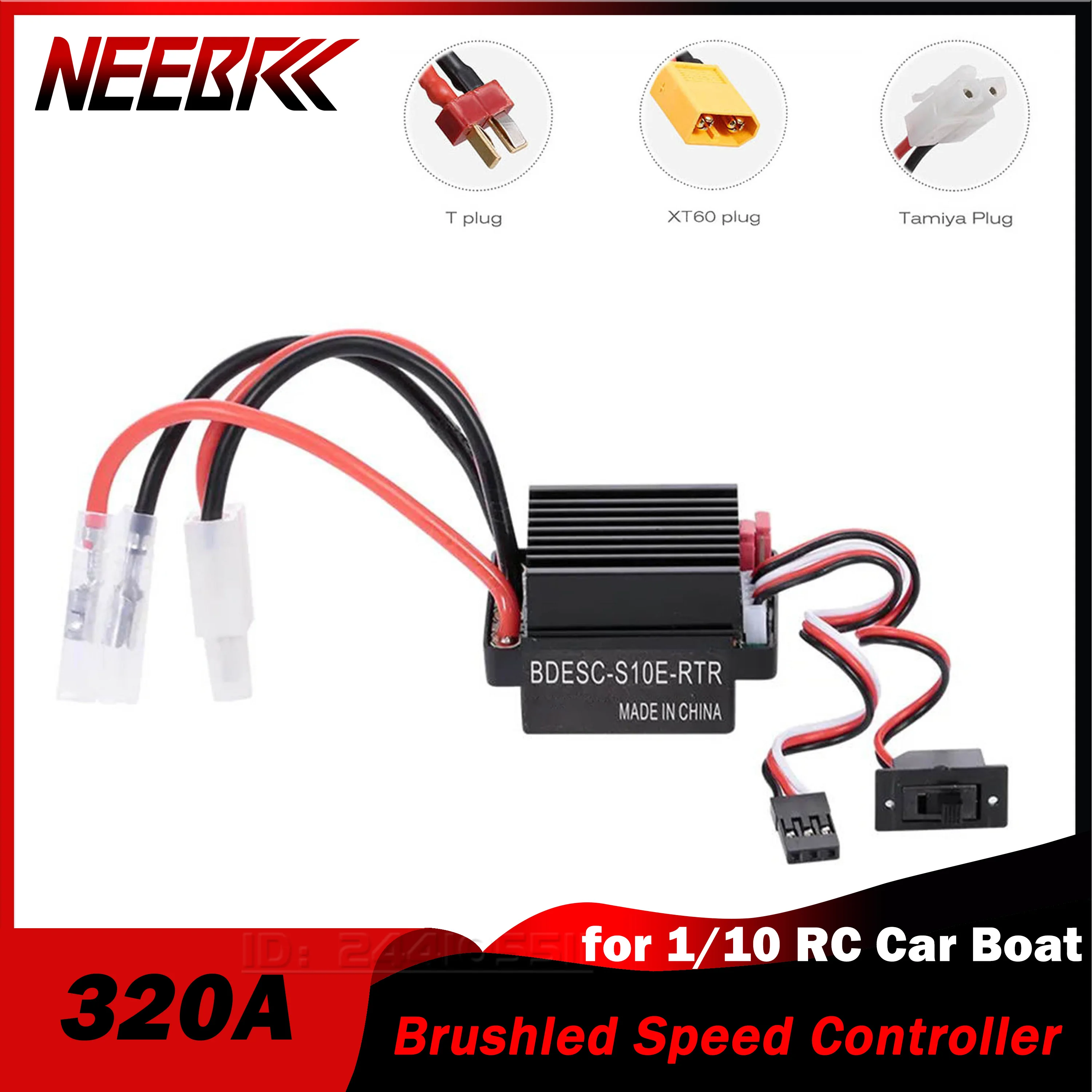 NEEBRC 320A Brushed ESC Speed Controller 5V/2A BEC 2-3S Forward+Brake+Retreat for 1/10 RC Car Tamiya TT02 GF01 Boat Model Motor