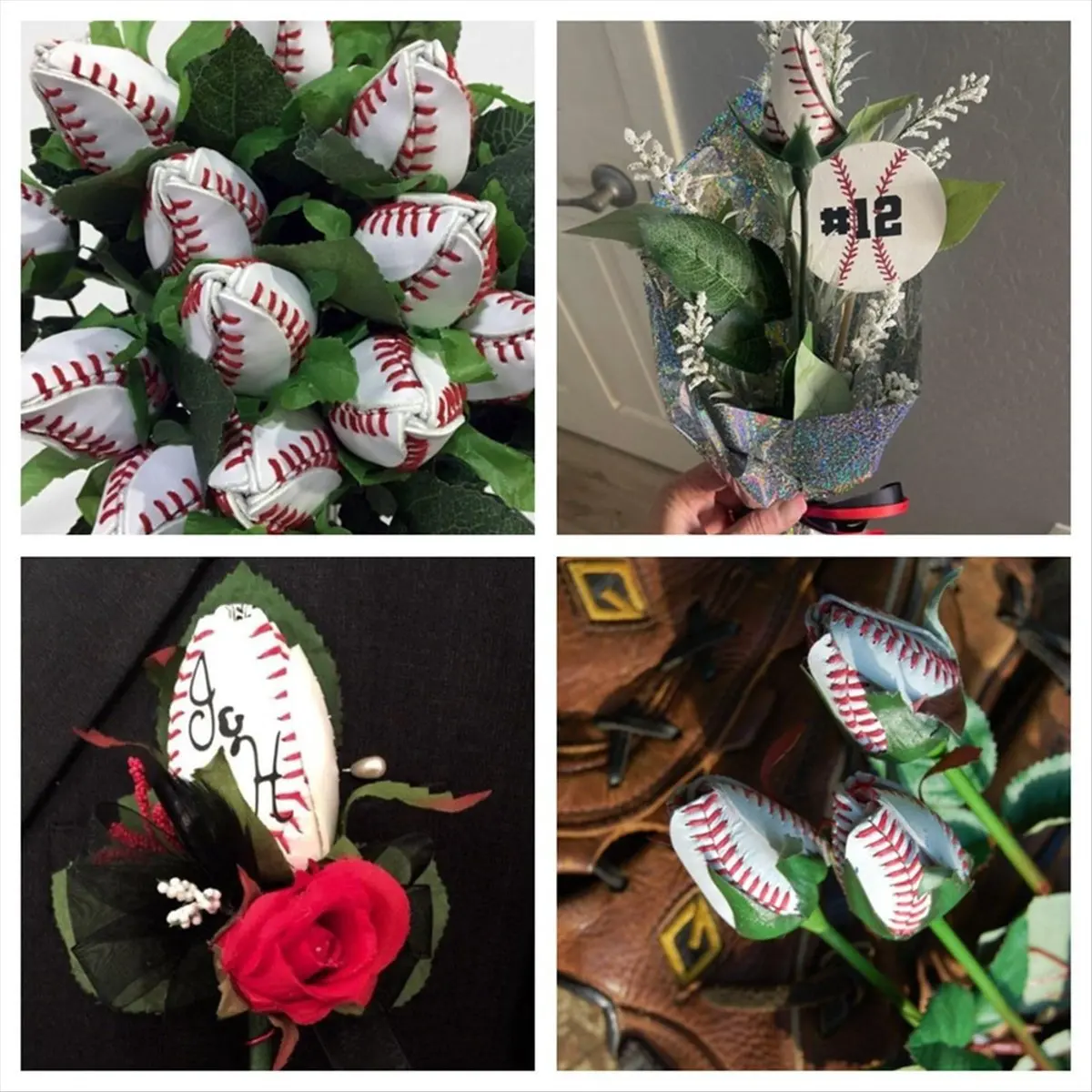 [N84R] Softball Rose Sport Leather Rose Handmade Artificial Softball Flowers Gift for Softball Mom Fans Team Graduation,A