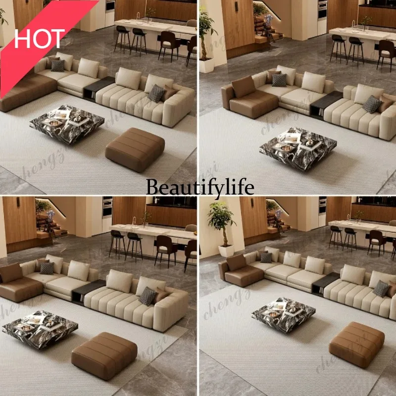 A49 Modern light luxury leather combination sofa living room sofas and seating furniture 340cm 360cm 366cm 406cm 446cm 486cm co