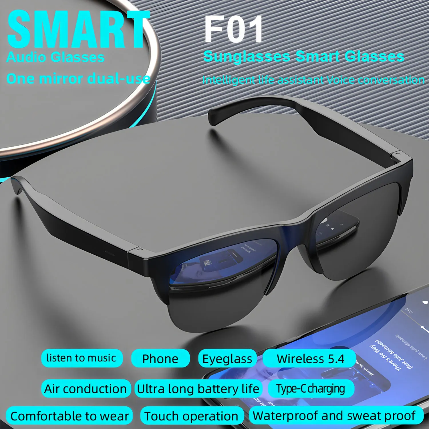 New Smart Glasses Bluetooth Call Sunglasses Multi-functional Sunglasses Wireless Headset Women