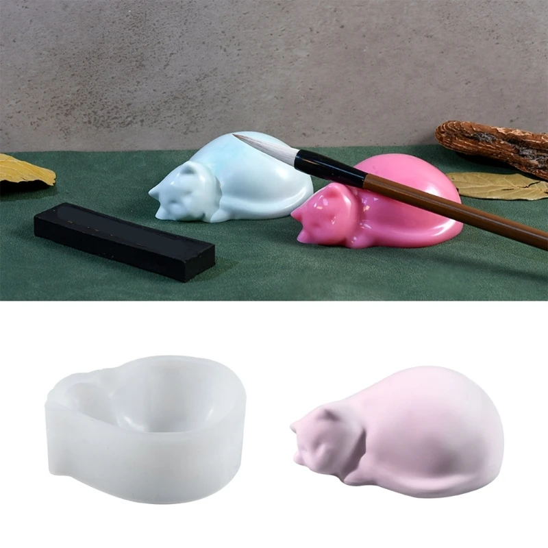 Cats Silicone Pen Holder Molds Desk Pen Stand Molds Sleeping Cats Desk Accessory Crafting Molds Pen Holder Moulds