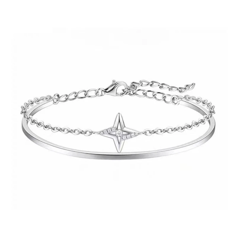 

Bracelet with Star Zircon Accent Sophisticated Double Layer Bracelet with Star Zircon Embellishment for Parties