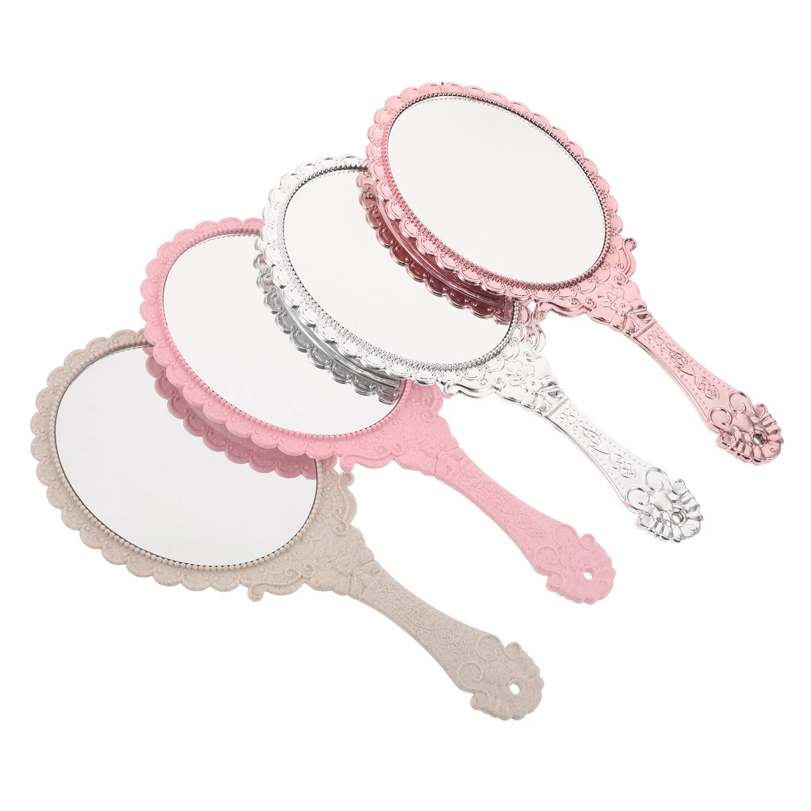 4Pcs Vintage Handheld Makeup Mirror with Intricate Retro Patterns Elegant Decorative Colors Hd Reflective Surface Portable