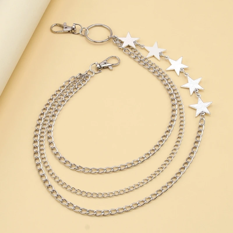 Cadena cintura con colgante estrella Metal para mujer, cadena decorativa para pantalones, cadena cintura, billetera,