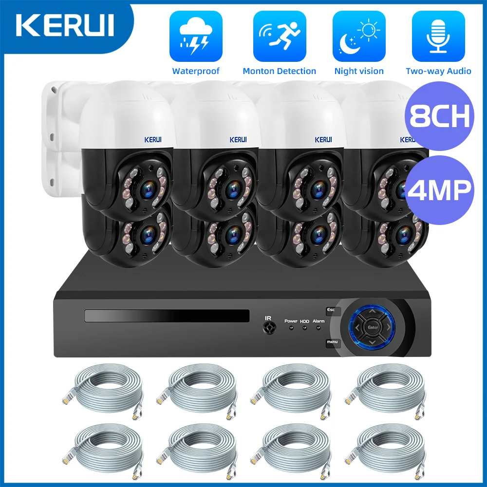 KERUI 2K 4MP 6MP HD POE Surveillance 8CH 16CH Camerasysteem Dual Lens PTZ WIFI IP Home Security 8CH POE NVR Video H.265 CCTV Kit