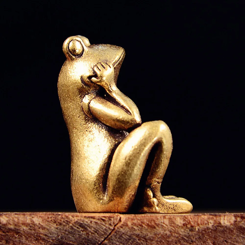 التفكير الضفدع تمثال نحاسي أثاث سطح المكتب الإبداعي الحلي تماثيل صغيرة على شكل حيوانات الحرف المقتنيات هدية ديكور المنزل #3