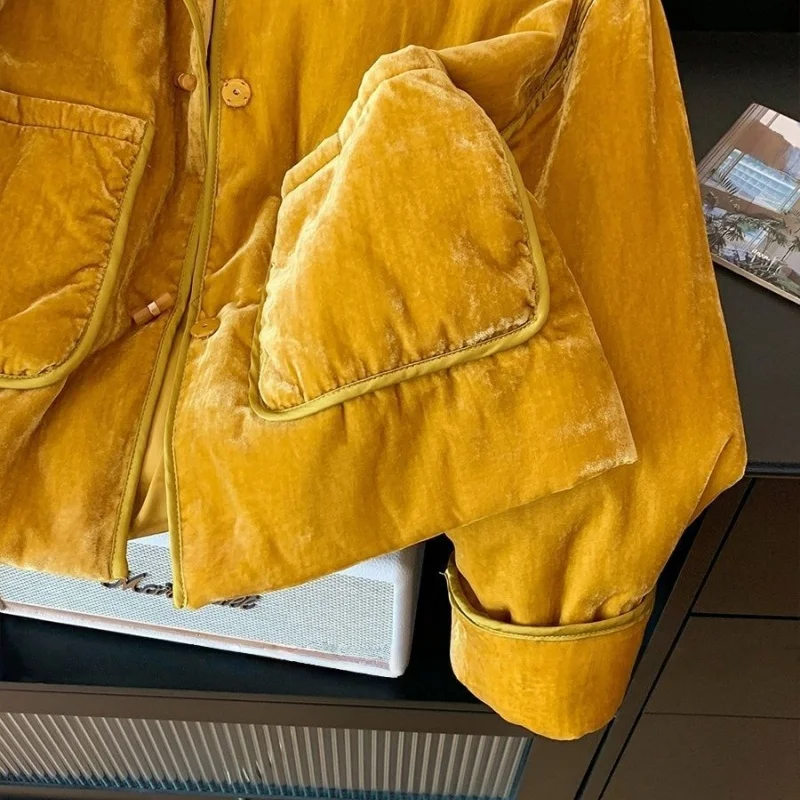 شتاء جديد رشاقته س الرقبة المخملية معطف المرأة موضة كم طويل عادية الدافئة الضفدع زر الإناث سترة جيوب عادية أبلى #6