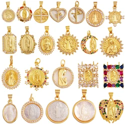 Holy Religious Style Virgin Mary Jesus Geometry Charm Pendant,18K Gold Inlaid  Zirconia Jewelry Necklace Accessories Supply L52