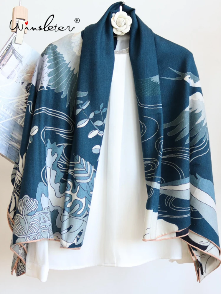 Winsleter-Women 70%Wool 30%Silk Elegant Scarf, 135*135CM Double-sided Print, Mom Gift Retro Chic Scarves, 2026 Autumn A69317CC