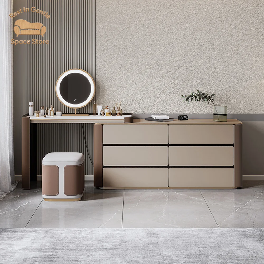 Modern bedroom with lamp mirror dressing table can be extended to a corner dressing table TV cabinet