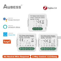 Tuya Zigbee Smart Switch No Neutral Wire Required 1/2/3 Gang Switch Support 2 Way Control Works with Alexa Google Home Alice