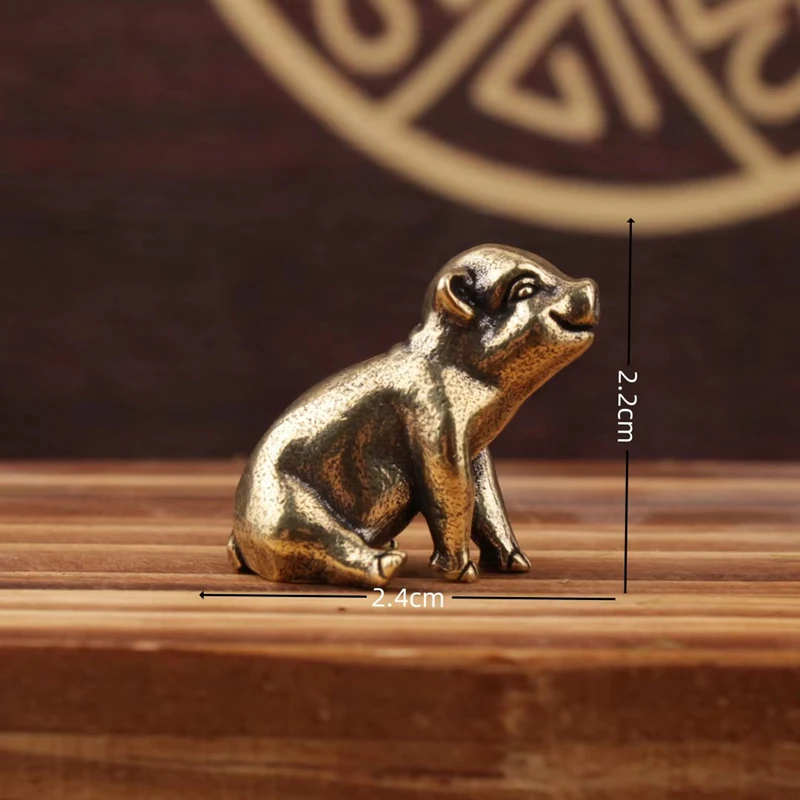Vintage Brass Pig Ornaments Antique Bronze Twelve Zodiac Decorations Handicrafts Desktop Decorations Creative Gifts Compact