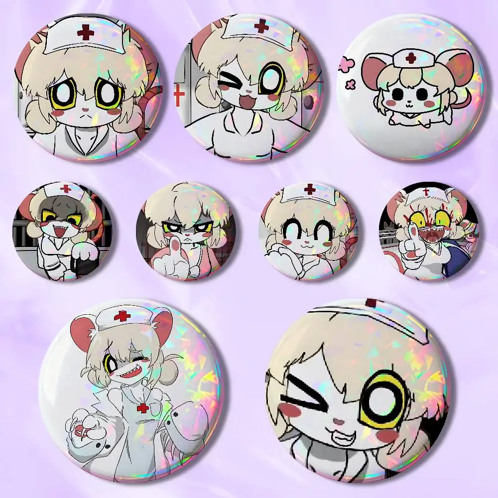 

T-Terrible M-Mouse L-Lorna 58mm 44mm HD Print Brooch Badges Pretty Derby Round Display Brooches Lapel Pins