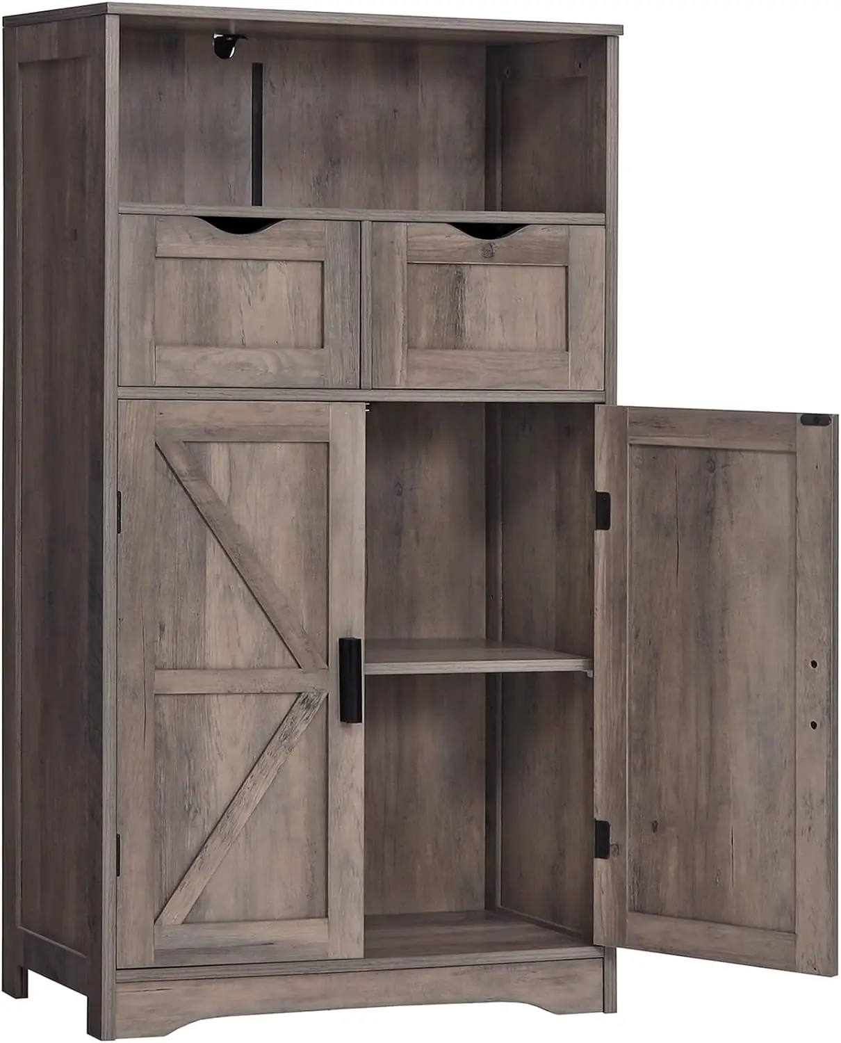 

Floor Storage Cabinet with 2 Adjustable Drawers & 2 Barn Doors, Standing Cupboard with 2 Shelf, for Living Room, Home Office,