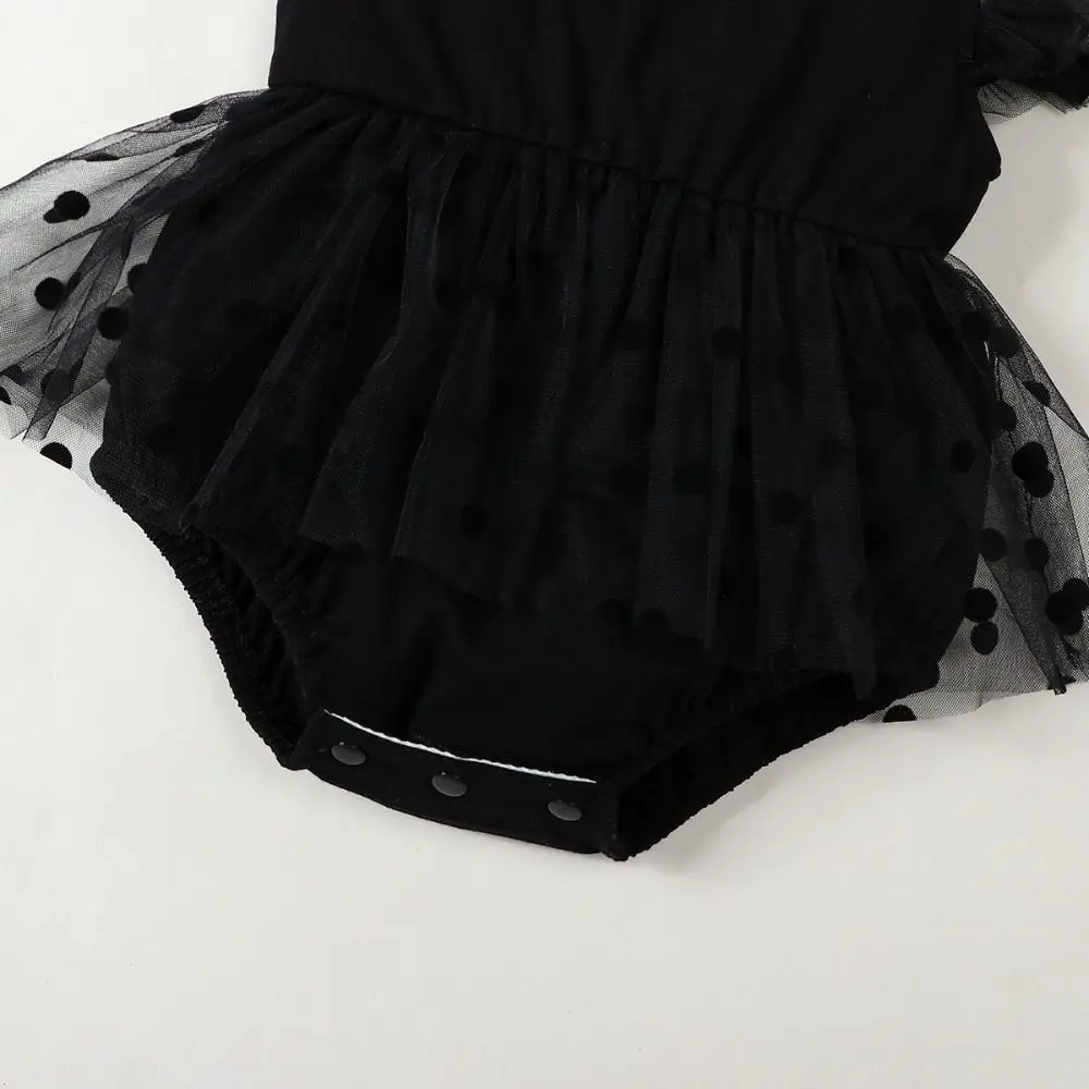 귀여운 면 소재 아기 공주 드레스 레이스 메쉬 버블 아기 바디수트 달콤한 리본 아기 드레스 헤어밴드 포함 생일용