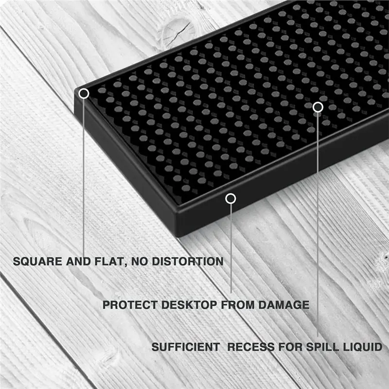 A96K-Non-Slip PVC Barbell Mat(17.5X3.5 Inch), 2Pcs Heavy Duty Waterproof Drip& Spill Bar Rail Mat For Coffee Service