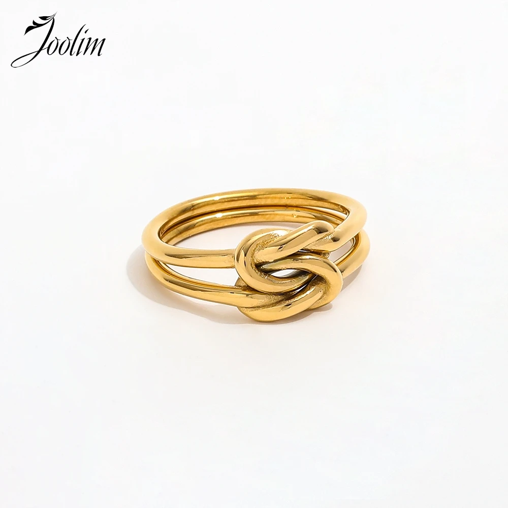 

Joolim High End PVD Waterproof Fashion Designer Knotted Double Circle Cross Ring for Women Stainless Steel Jewelry Wholesale