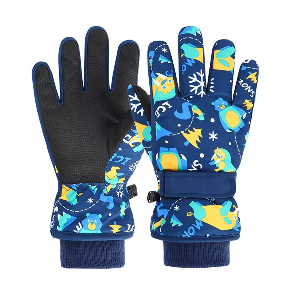 

Нескользящие водонепроницаемые толстые теплые детские лыжные перчатки с модным принтом для мальчиков и девочек, ветрозащитные варежки с длинными рукавами