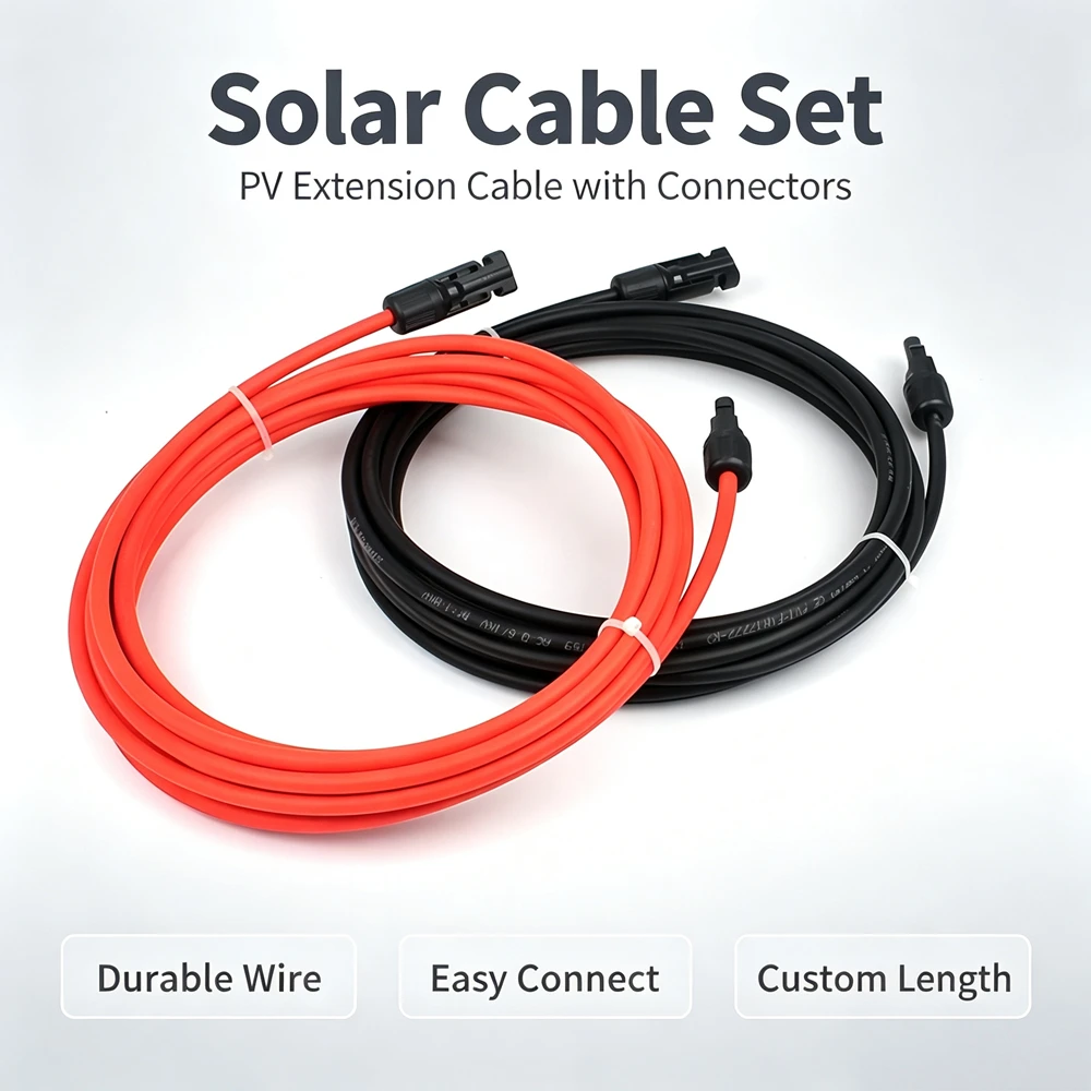 1 Pair Red and Black Double Ends Solar Extension Cable with Connector 1-15 Meters 2.5mm2 Solar Panel Cable Photovoltaic Wire