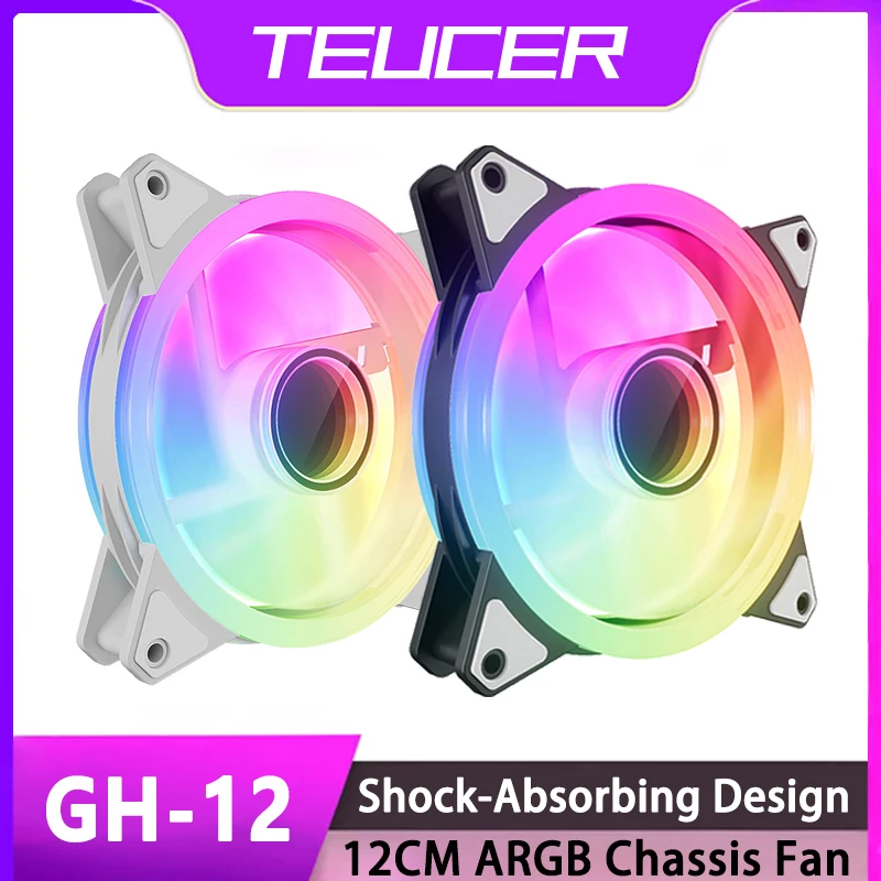 TEUCER ARGB Fan GH-12 120mm Computer Chassis Cooling Fan PMW Aperture Infinite Mirror Intelligent Temperature Control Case Fan