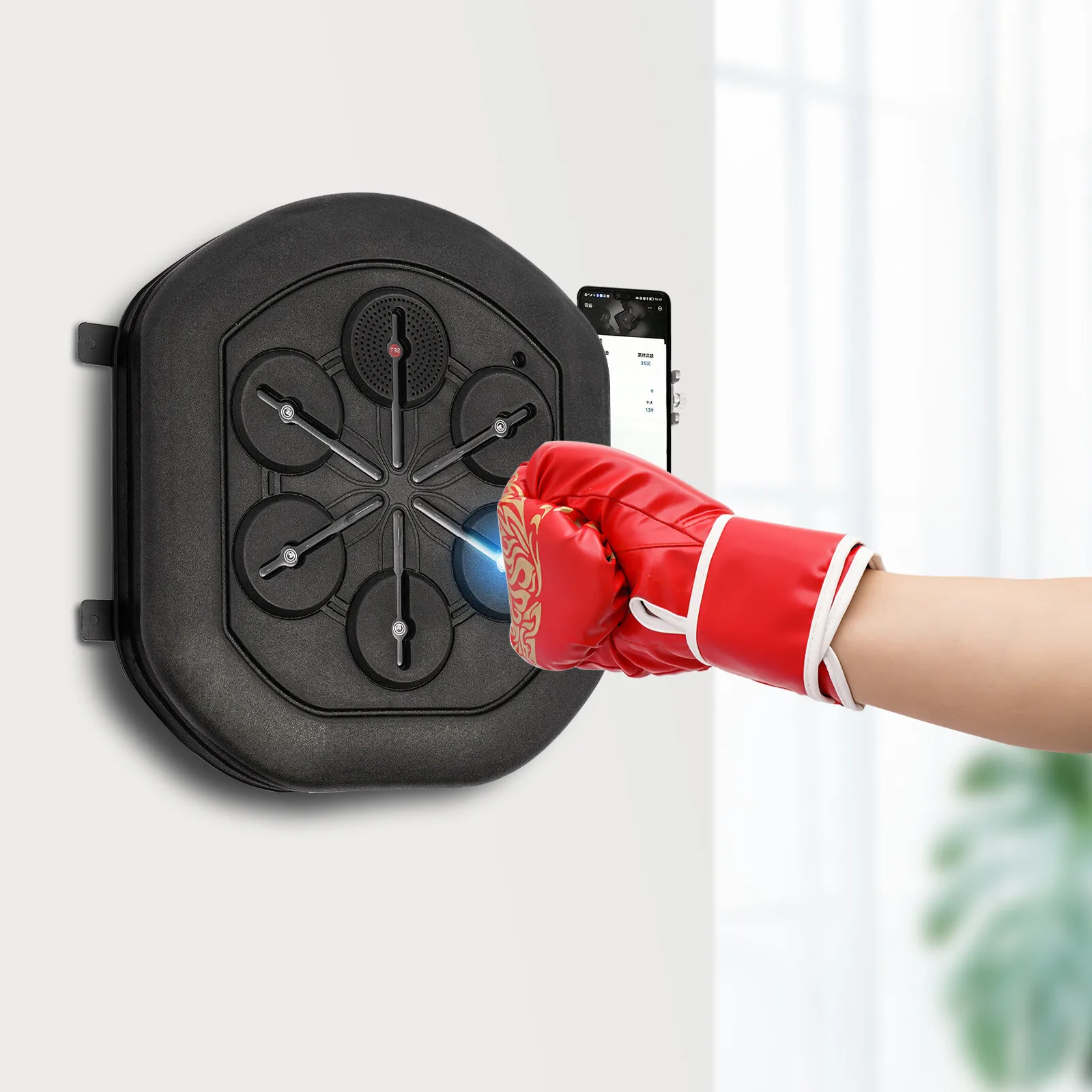 آلة الملاكمة الموسيقية المثبتة على الحائط مع شاشة LED بلوتوث لتخفيف التوتر واللياقة البدنية وأوضاع قابلة للتعديل لتوفير المساحة