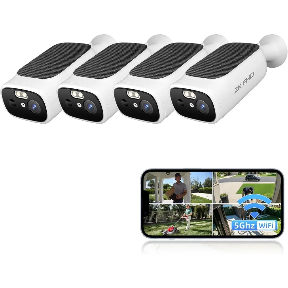 

Солнечная камера 2k, уличная беспроводная Wi-Fi камера 5/2,4 ГГц для домашней безопасности, обнаружение движения AI, цветное ночное видение, SD-карта/облако