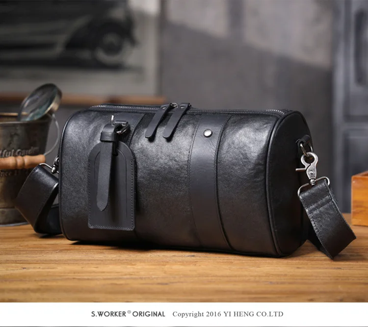 Outdoor-Reisen hochwertige echtes Leder Herren schwarze Zylinder Umhängetasche lässig Designer handgefertigte Rindsleder Umhängetasche – Detail 10