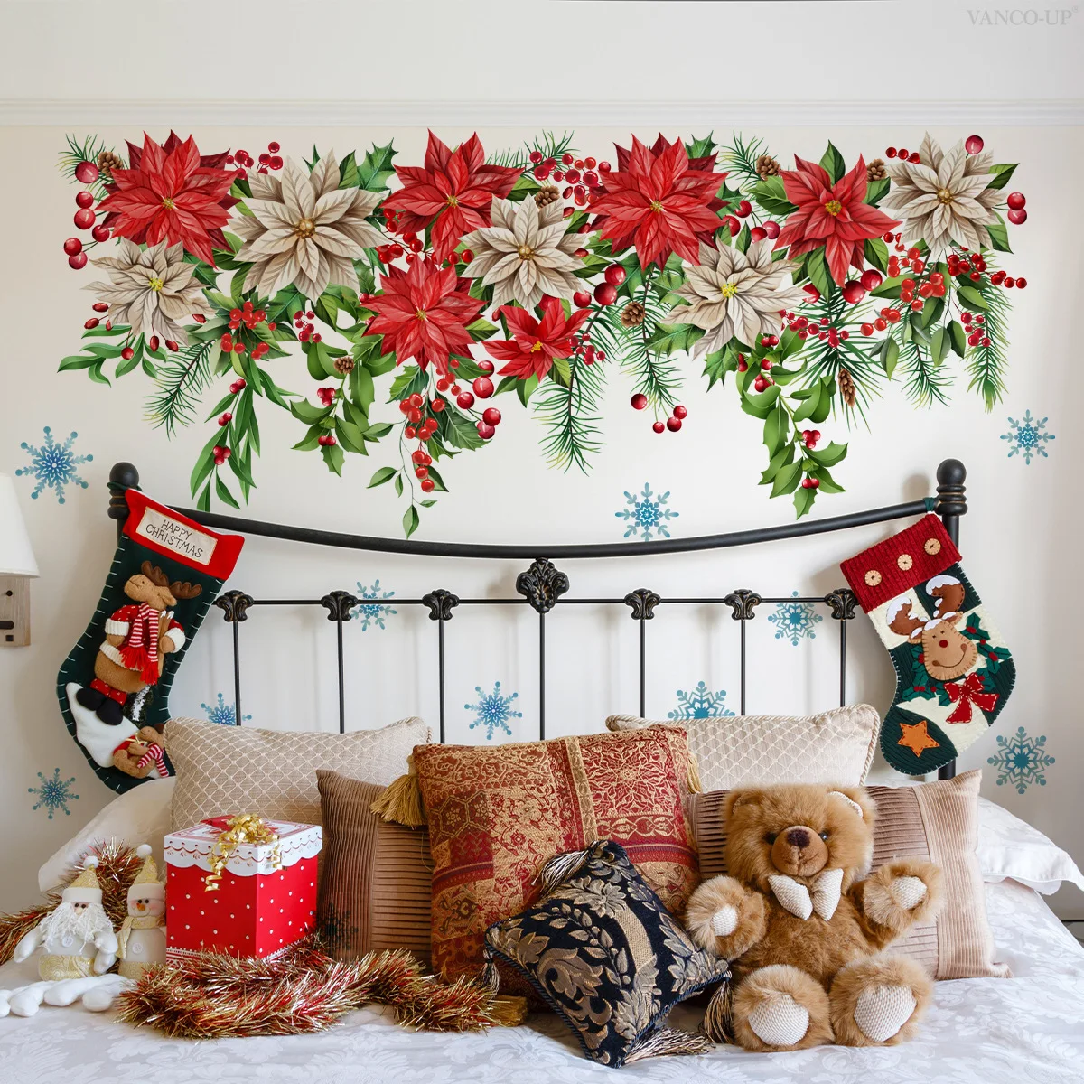 

M13615 Christmas theme Christmas flower holly snowflake creative wall sticker bedroom living room decoration sticker