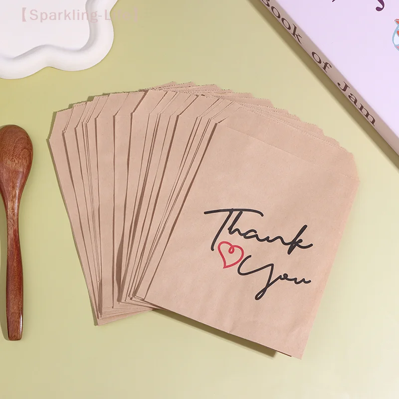 

25 шт. 13x18 см "Дякую" бумажные подарочные пакеты, крафт-сумки, плоские сумки для упаковки печенья, конфет, закусок, десертов, для свадебной вечеринки