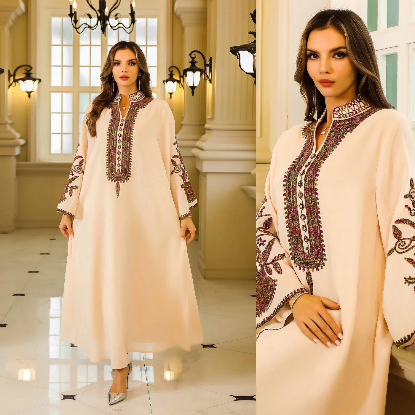 Light Luxury Evening Dress for Women Arabian Dubai Abaya Embroidery Muslim Dress Women Moroccan Kaftan Vestido Longo Feminino