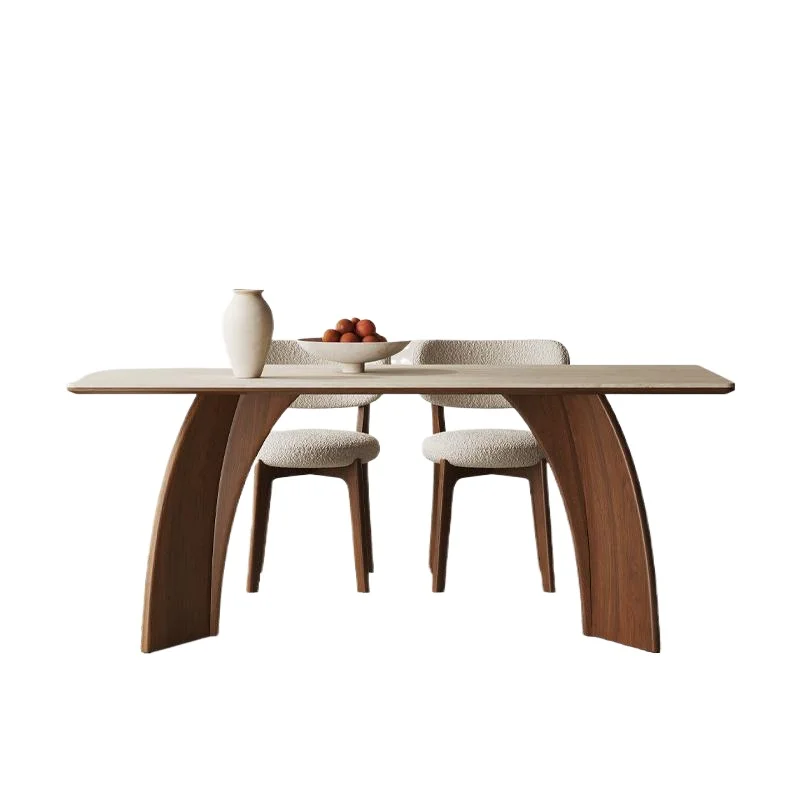 Solid wood rock slab dining table Household Italian minimalist rectangular walnut high-end small apartment travertine table