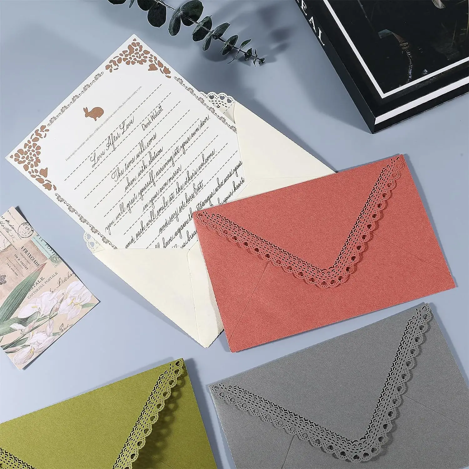 10PCS Premium Laser-Engraved Business Envelopes with Elegant Lace Design for Wedding, Birthday Invitations, Greeting Cards