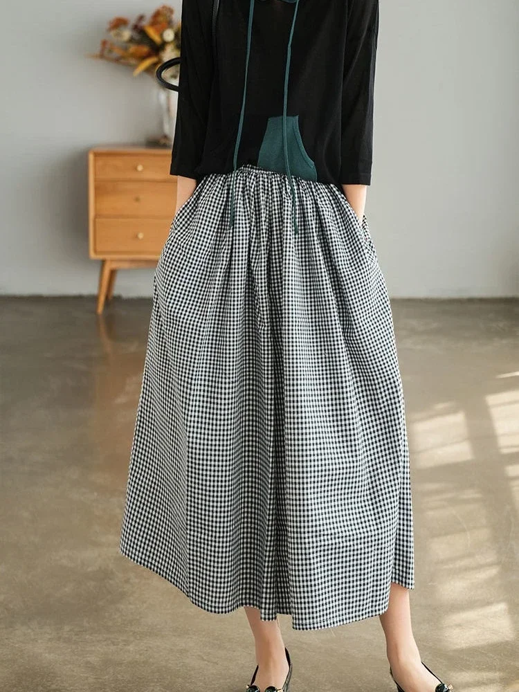 L-3XL Baggy Pants Women Plaid Casual Wide Leg Trouser Korean Style Lady Ankle-length Summer Simple Temperament Elegant All-match