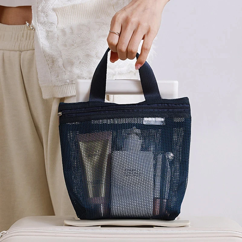 1pc Standing Mesh Toiletry Bag Women Portable Cosmetic Makeup Organizer Travel Waterproof Toothbrush Storage Case Beauty Pouch