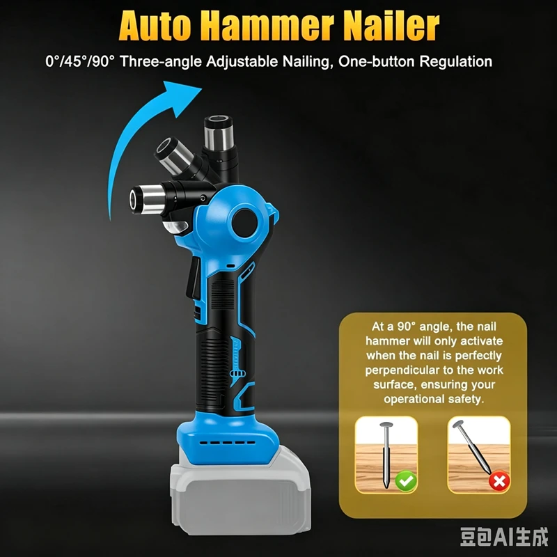 Electric Nail Hammer Compact Palm Nailer Digital Brushless Motor Built in LED Light Rechargeable for Woodworking Projects