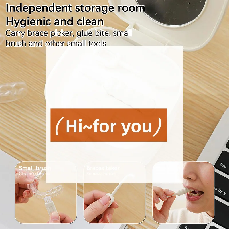 Portable Mouth Guard Box Retainer Case Oral Cleaning False Teeth Denture Storage Box With Strainer Basket Denture Soak Containe