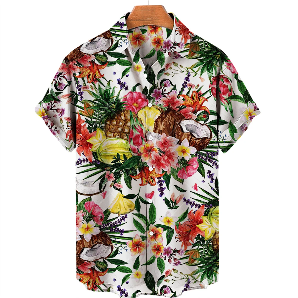 Hawaiian Summer Men's Shirts Fruit Pattern Tropical 3d Printed Oversized Beach Vintage Vacation For Fashion Short Sleeve Sale