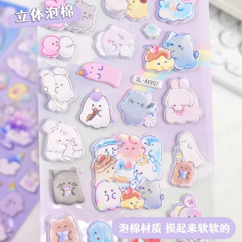 Kawaii Little Ghost Cartoon 3D Puffy Stickers Stationery Diy Scrapbooking Journal Sticker Adhesive Decor Art Supply CuteStickers