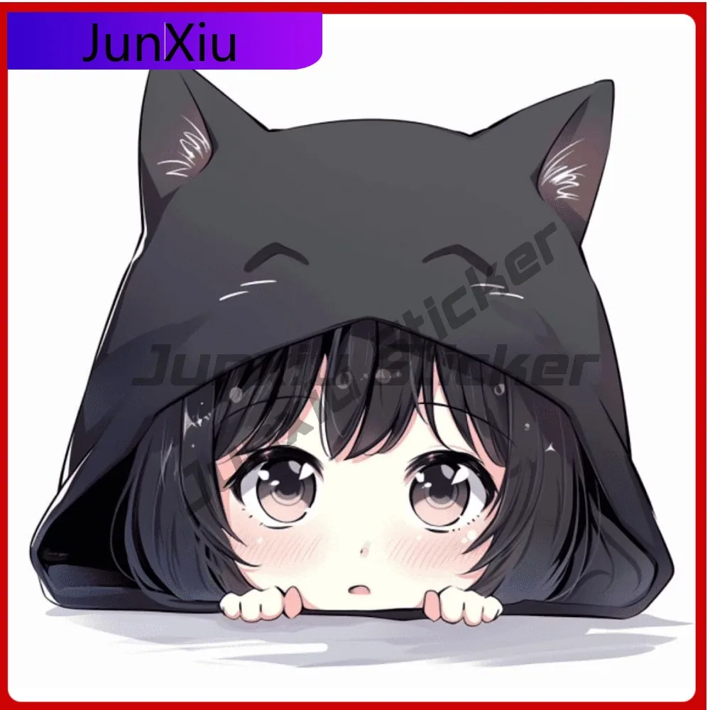 Peeking Anime Girl with Cool Car Laptop Window Bumper Waterproof Vinyl Decal Accessory Vintage Cool Funny Cute Cool Vintage